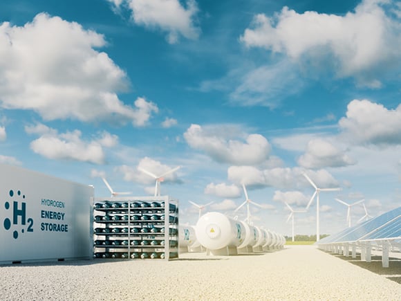 Wasserstoffspeicher in der Nähe von Photovoltaik- und Windkraftwerken