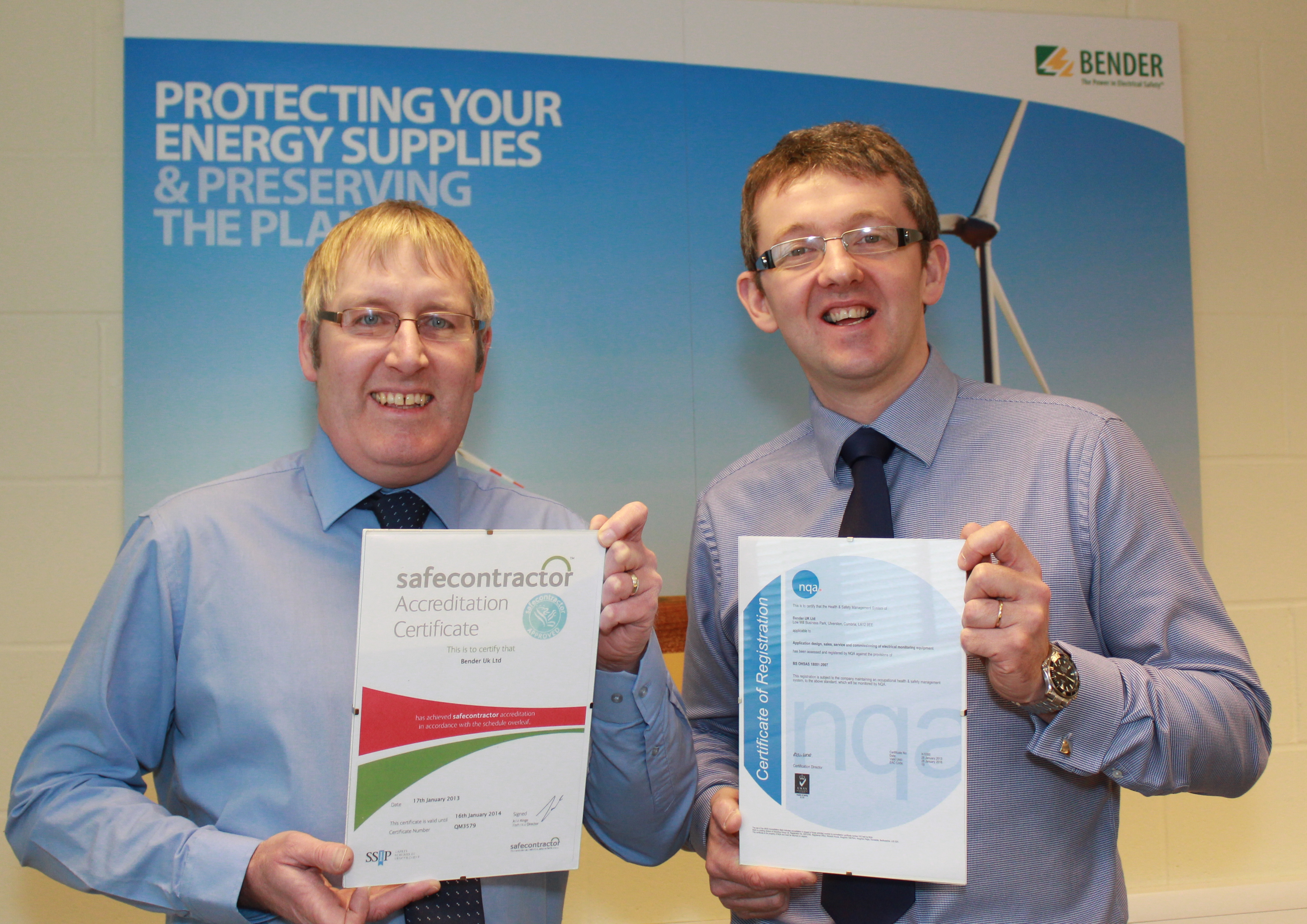 Managing Director Steve Mason and Jon Lyons Health & Safety Manager with newly awarded H&S certificates.
